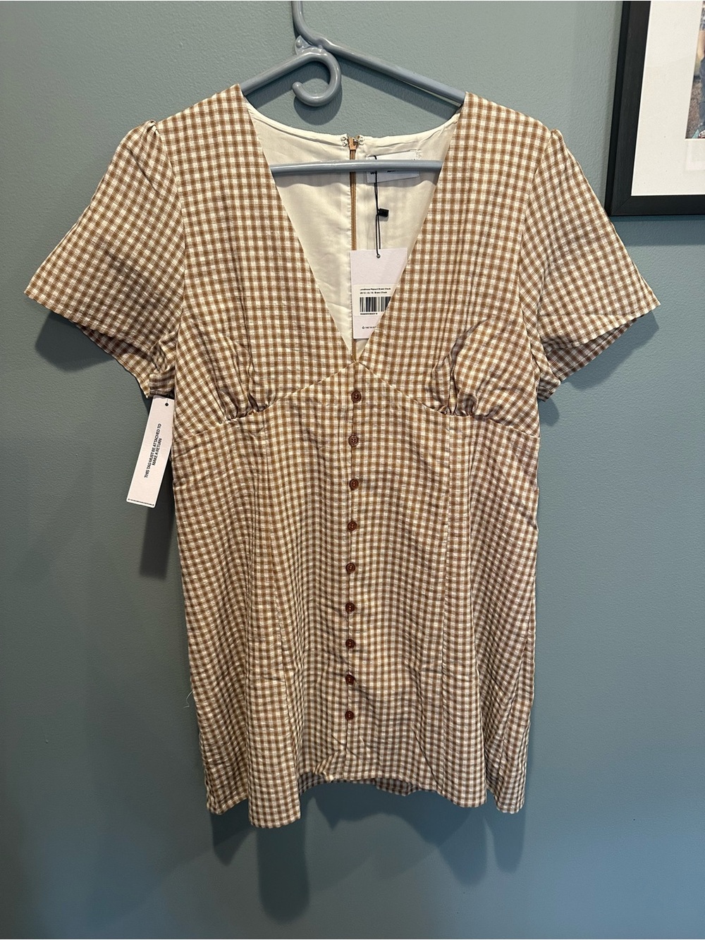 Princess Polly Beige Gingham Button-Front Mini Dress